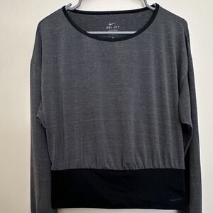 Nike Women's Epic Cool Touch Long Sleeve Shirt in Grey with banded hem Athletic